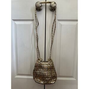 Vintage Golden Woven Bag crossbody gold silver metallic faux leather party glam